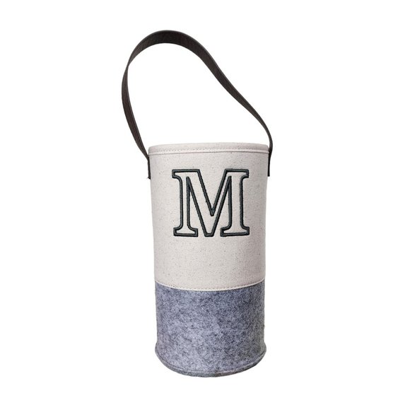 Thirty One monogram M felt wine and gift cylinder bag with faux leather strap - Picture 1 of 7